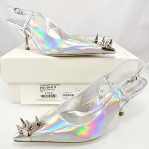 NIB$1020 Alexander McQueen Punkstud Metallic Leather Spike Slingback Pumps 36